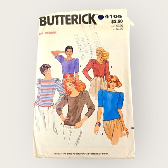 Vintage Butterick Sewing Pattern 4109 Misses Top Size Medium - Picture 1 of 2